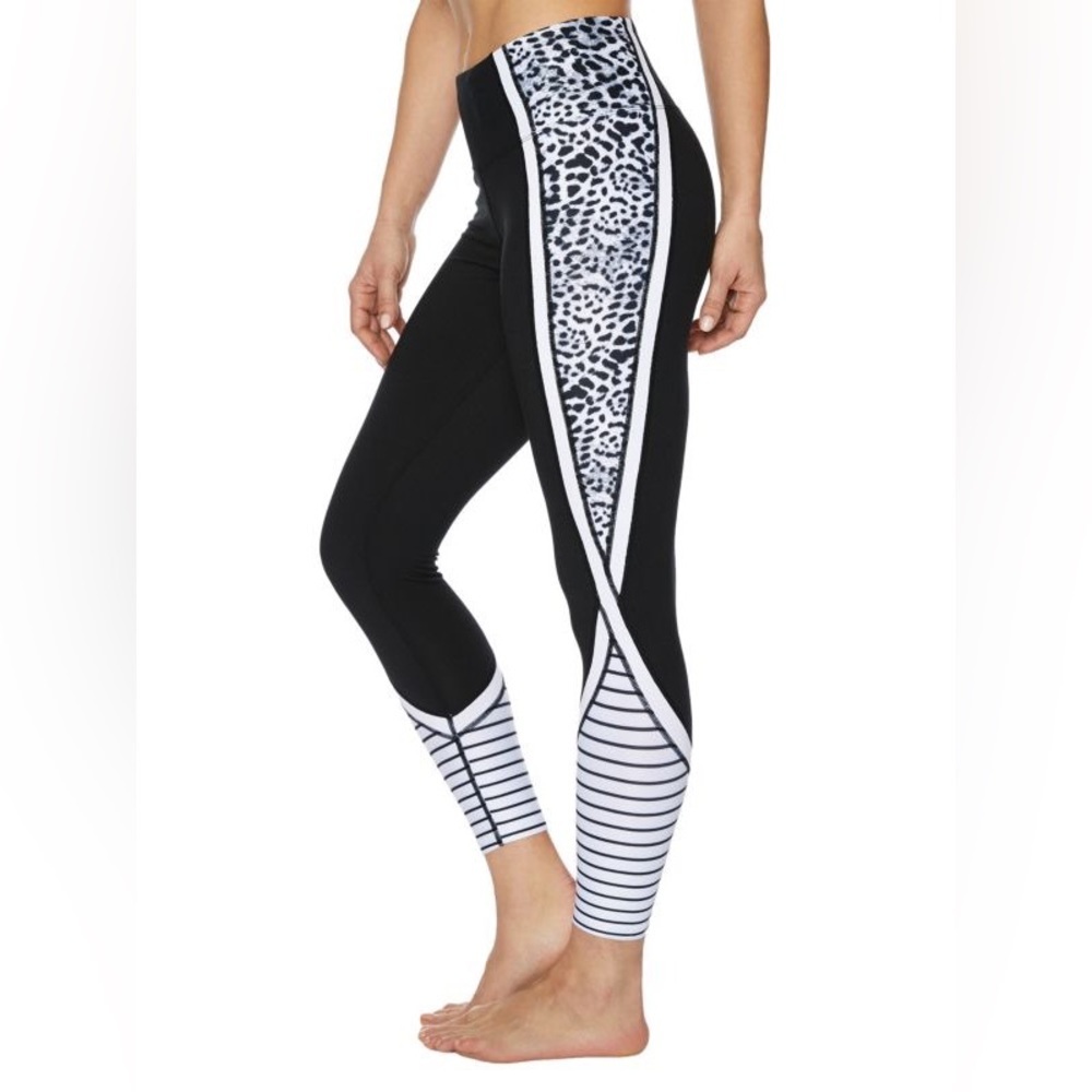 BETSEY Johnson performance small black white womens striped leopard legg…